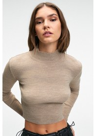 Resim Grimelange CALIDA Kadın Dik Yaka Fitilli Görünümlü Slim Fit Triko Bej Kazak 