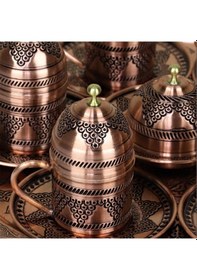 Resim 6 Fincanlı Üzüm İşleme Bakır Kahve Takımı 