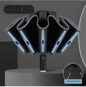 Resim Elmpaly Kompakt Rüya Siyahı Üçlü Katlanır Otomatik Ters Mavi Şemsiye Uv Koruma Su Geçirmez 