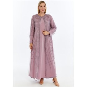 Resim Modabanuda Betül 2'li Takım Taşlı Abaya Lila 