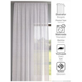 Resim Beyaz Renk Keten Görünümlü Düz Tül Perde Ütü Istemez BEYAZ 