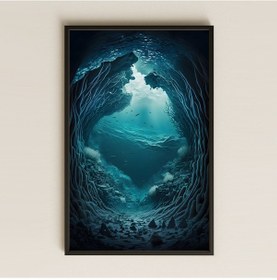 Resim Kalp Siluetli Sualtı Mağarası Temalı Derinlik Pleksi Tablo 