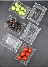 Resim 6'lı Cam Kase Çerezlik Kahvaltılık Dikdörtgen Sunumluk-13x10x4cm 