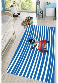 Resim Dijital Baskılı Mavi Araba Desenli Dekoratif Yıkanabilir Kaymaz Taban Çocuk Halısı Çok Renkli 
