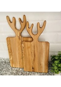 Resim Geyik 2 Li Kesme Sunum Servis Tahtası %100 Çam Ağacı Ahşap 
