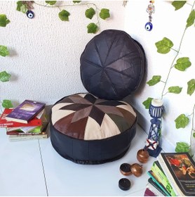 Resim Ottoman Pouffe El Yapımı Hakiki Deri Orijinal Ottoman Puf Yer Bahçe Balkon Minderi 'ikili' 60 Ve 40cm(DOLGULU) 