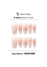 Resim Euov1687 Uzun Balerin 10'lu Tekrar Kullanılabilir El Yapımı Protez Takma Tırnak Xs 