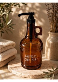 Resim Morponi Amber Cam Çamaşır Yumuşatıcı Şişesi 30 Cm - Siyah Pompalı Kulplu Sıvı Sabunluk Deterjan 2000 Ml 