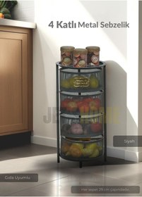 Resim 4 Katlı Sebzelik Açılır Metal Patates Soğan Sepeti Paslanmaz Meyvelik Organizer Sepet Siyah Siyah 