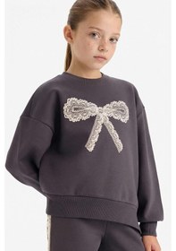 Resim Defacto Kız Çocuk Overshirt Fit Baskılı İçi Yumuşak Tüylü Sweatshirt G6269a825wnar1 Antrasit-ar1 