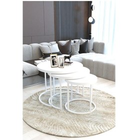 Resim Faymend Giant Lüks 3'lü Orta Sehpa Modern Beyaz Beyaz 