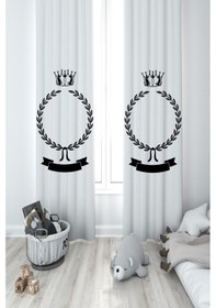 Resim Mekta Home Bebek Ve Çocuk Odası Kral Taçlı Ve Çelenk Desenli 2 Kanat Fon Perde 