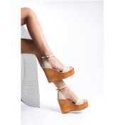 Resim Kadın Verla Tek Bant Ten Cilt Yüksek Dolgu Taban Ayakkabı-krem Cilt 