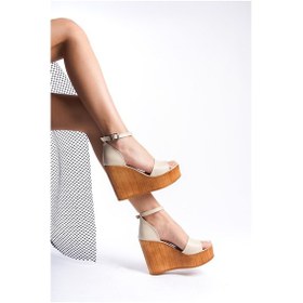 Resim Kadın Verla Tek Bant Ten Cilt Yüksek Dolgu Taban Ayakkabı-krem Cilt 