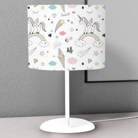 Resim instababyrooms Unicorn Gökkuşağı Desenli Çocuk Odası Dijital Baskılı Çocuk Odası Masaüstü Abajur Avize 