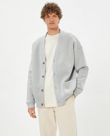 Resim V Yaka Ceket Cep Detaylı Düğmeli Şardonlu 