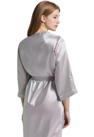 Resim DYZSTAR Gri Saten Bride Sabahlık Zarif Kadın Ev Giyim (GRİ - S) 