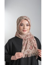 Resim Hürrem Bone Bej Pratik Hazır Geçmeli Tesettür Eşarp Kesik Elyaf Piliseli Çiçe (553629989) Bej 