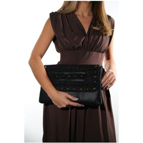 Resim Ashe Siyah Baskı Troklu Kadın Clutch Çanta 