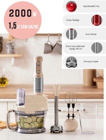 Resim Karaca Mastermaid Premium Pro Paslanmaz Çelik Bıçaklı 2000W Mutfak Robotu, Soft Cream 