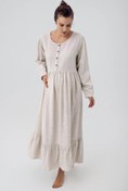 Resim Keten Uzun Kol Hamile Elbise K104 - Bej / XL 