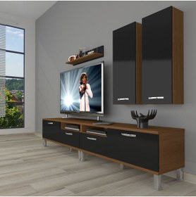 Resim Decoraktiv Eko 5220d Mdf Krom Ayaklı Tv Ünitesi Tv Sehpası - Ceviz - Siyah 