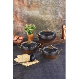 Resim Lavonni 6 Parça Granit Güveç Tencere Seti Gold Saplı - Gold 