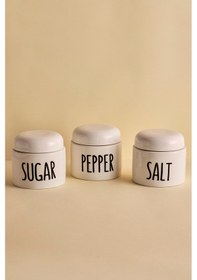 Resim Francesco 3'lü Porselen Ergonomik Baharatlık Seti Yuvarlak Formlu Beyaz Takım Beyaz Beyaz 