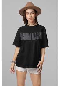 Resim Uchiha Itachi Naruto Sırt Baskılı Unisex Oversize Anime Tişört Siyah 