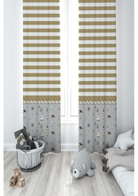 Resim Mekta Home Bebek Ve Çocuk Odası Kahverengi Denizci Desenli 2 Kanat Fon Perde 
