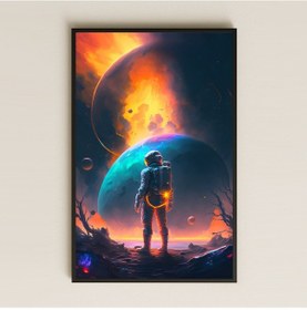 Resim İkili Gezegen Manzarası Önünde Astronot Pleksi Tablo - Epik Uzay Keşif Dekoru 