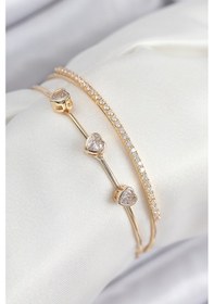 Resim Pirinç Zirkon Taşlı Kalp Model Gold Renk Kadın Bileklik - Tj-bb7861 Diğer 