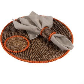 Resim Rattan Turuncu Boncuklu 4'Lü Peçete Halkası 