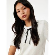 Resim Koton İnci Detaylı Fiyonklu Kısa Kollu Bisiklet Yaka Kadın Triko Kazak 6WAL90054HT (6WAL90054HT) 