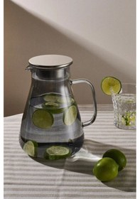 Resim Morponi Borosilikat Cam Metal Kapaklı Lüks Sürahi 1900 Ml Füme 