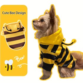 Resim 1 adet Arı Temalı Evcil Hayvan Hoodie - Siyah ve Sarı Kostüm Köpekler ve Kediler için, Tüm Mevsim Giyim, Küçükten Büyüklerine Uygun, Makinede Yıkanabilir Polyester Kazak, Sevimli Evcil Hayvan Giyim | Arı Baskılı Giyim | Dayanıklı Evcil Hayvan Giyim 
