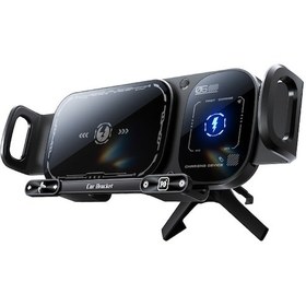 Resim Huawei Samsung Katlanır Ekranlı Araç Telefonu Tutucusuna Uygun Siyah Büyük Ekranlı Cep Telefonu Tutucu Çift Bobinli Kablosuz Hızlı Şarj Tutucu Siyah 