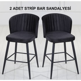 Resim Pİ MOBİLYA 2 Adet Strip Ada Mutfak Ve Bar Sandalyesi - Bar Taburesi - Silinebilir Babyface Kumaş - Metal Ayak 