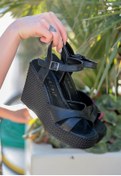 Resim ELCEM MODA Siyah Cilt Siyah Dolgu Topuk Sandalet SBO-KDN-KST-241575 