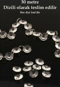 Resim TR Turan Collection 30 Metre Kristal Dizili Gümüş Halkalı Organizasyon, Avize Taşı - 14 mm Çift Delikli - 1500 Adet Taş 