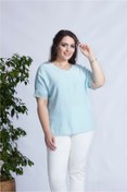 Resim 3009 Mint Kolu Dantelli Esnek Şık Büyük Beden Bluz 