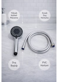 Resim Ahlez Lilyum 5 Fonksiyonlu Duş Başlığı Ve Pvc Kopmaz Duş Hortumu 2'li Set Krom 