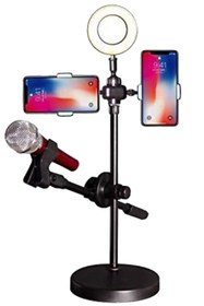 Resim Coverzone Profesyonel Masaüstü Telefon Tutuculu Mikrofon Standı Selfie Işığı 4 In 1 