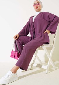 Resim VOLT CLOTHİNG Kadın Önü Bağlamalı Kimono İkili Takım 