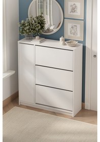 Resim Düşer Kapak Ayakkabılık 4 Kapaklı 6 Bölmeli Kayar Raflı Ayakkabılık Gizem Beyaz Beyaz 