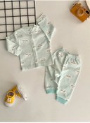 Resim DERİNBEBE Neşeli Bebekler Önden Çıtçıtlı Bulut Desen Pijama Takımı Yeşil 