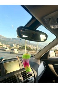 Resim OTOMOGARAJ Otomobil dikiz süsü yeşil pembe lila sarı renk geçişli kuyruk dikiz süsü 