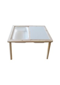 Resim Masif Ahşap Çocuk Oyun Aktivite Masası ve 2 Beyaz Dar Kova Beyaz 