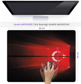 Resim 40x30cm Gaming Oyuncu Mousepad Kaymaz Kauçuk Taban Türk Bayrağı 