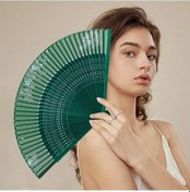 Resim Willowhaven 1 Adet Zarif Katlanır Yelpaze, Kadınlar İçin Yeşil Bambu Dekoratif Yaz Aksesuarı 